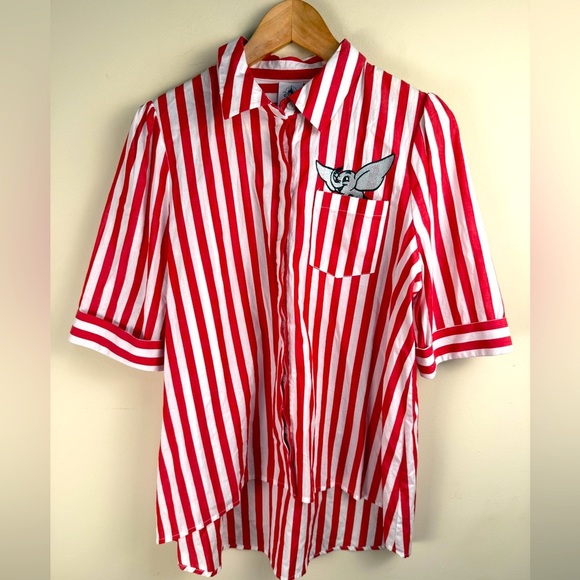 Disney Dumbo Live Action Striped Button-Up Shirt XL Red White Elephant 100%Cottn - Picture 1 of 13